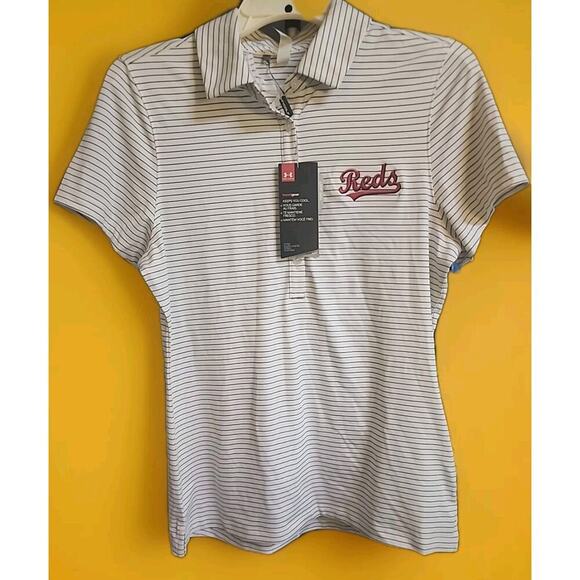 New Under Armour Heatgear Golf Polo Medium Cr6 Nwt Excellent Cincinnati Reds Mlb - Picture 1 of 5